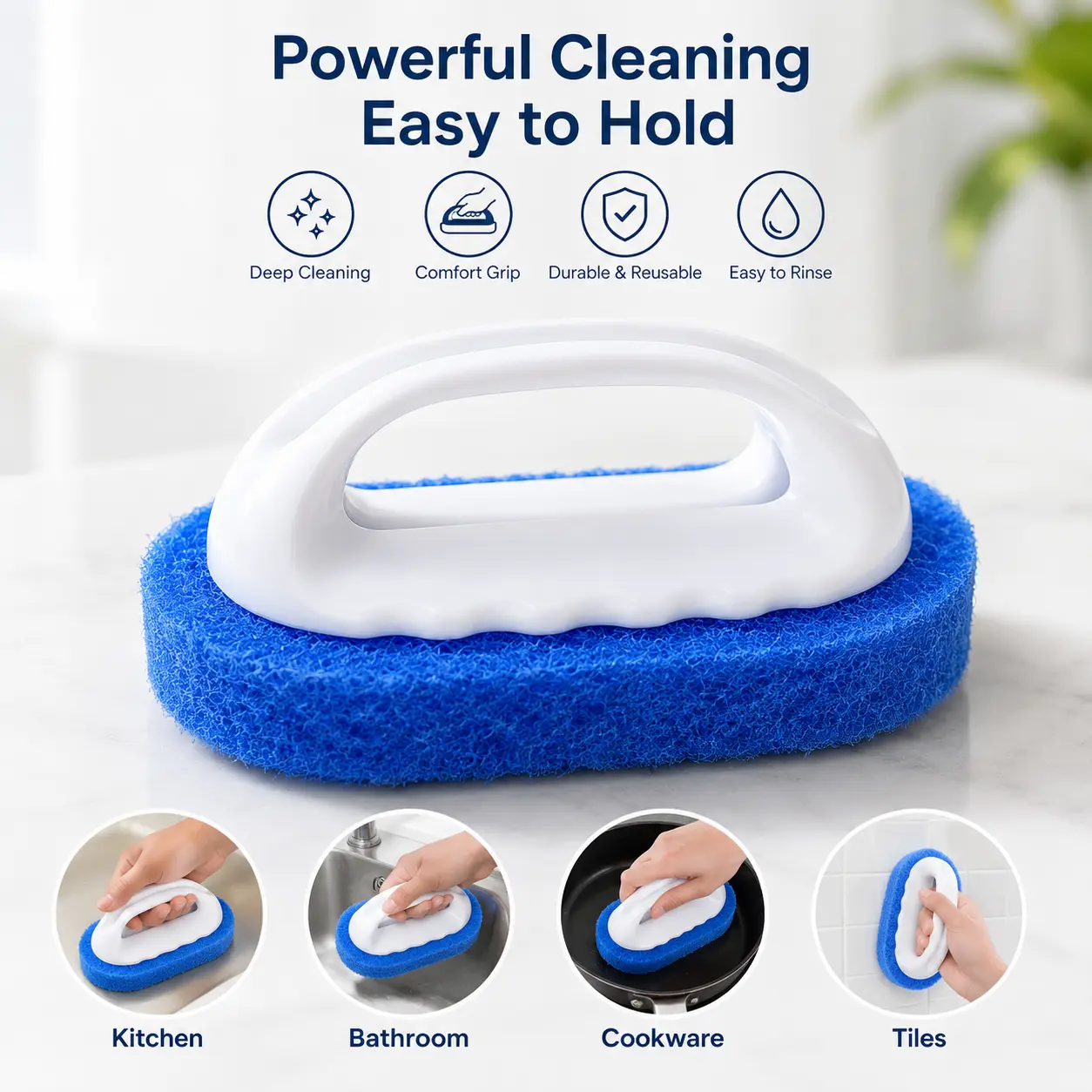 Household Handheld Cleaning Scrub Brush with Ergonomic Grip, Comfortable Pad - For Kitchen Stove, Pot, Glass, Mirrors, Sink Cleaning (1 Piece), Handheld Brush