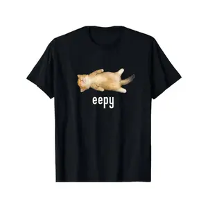 Sanlan Ootd T Shirt Eepy Cat Print T-shirt Cotton Casual Summer Tee, Trendy Tops Crew Neck Tee, Comfort Street Style Tee, Must-have Fashionable Tee