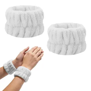 Makeup Wristband Terry Towel Terry Cloth Sweatband for Women 2PCS Plush Absorbent Wrist Band for Face Washing Shaving Skincare