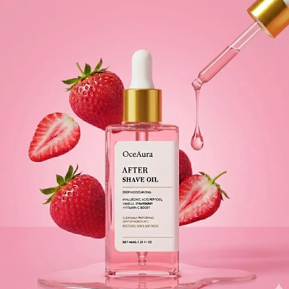 Hydrating Body Oil Moisturizer with Jojoba & Vitamin E for Smooth Skin - Strawberry Scented Post-Shave Relief for All Skin Types, 40ml, Body Care, Gentle Ingredients, Jojoba Oil, Fruit, Youth, Hair Removal, Cosmetic, Liquid, Single Item, Dry