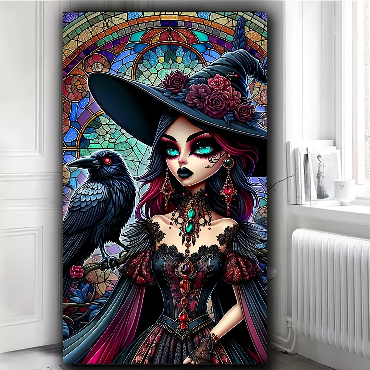 Gothic Witch Diamond Art Kits for Adults,Crow DIY Diamond Painting Kits for Beginner,Full Round Drill Gem Art Kit, Halloween Diamond Mosaic kits,Diamond Dots,Diy Handicrafts,Crafts Kits for Home Wall Decor ,Large size 40x70cm(15.74x27.55inch)