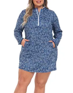 HDE Women's Plus Size Long Sleeve Swim Coverup Dress with Hood Beach Outdoor Wear UPF 50 Protection Breathable Quick Dry Fabric