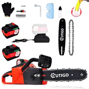 Cordless Electric Chainsaw, 1000W Brushless Chainsaw 12-Inch with 2×21V Batteries, 2 Replacement Chains & 1 Guide Bars & Charger, Bettery Electric Suit for Wood Cutting Trimming Branch