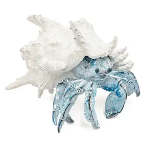 Coastal Blue Resin Hermit Crab Figurine with White Shell, Decorative Nautical Beach Home Decor Accent for Table, Gift Set