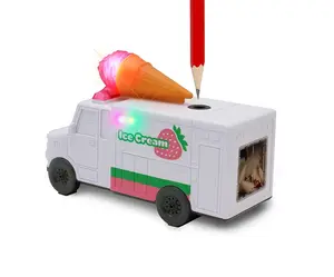 Amazeko Electric Pencil Sharpener with Ice Cream Lights and Music for Kids. Great for Back to School, Birthdays, and Holidays (Strawberry)