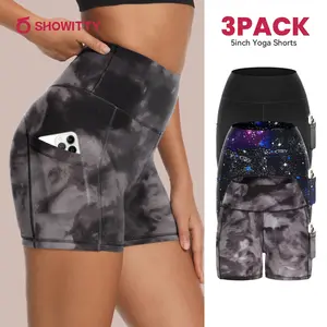 SHOWITTY High Waisted 3 Pack Biker Shorts for Women with Pockets - 5" Tummy Control Breathable Spandex Shorts for Gym Beach Summer Outfits