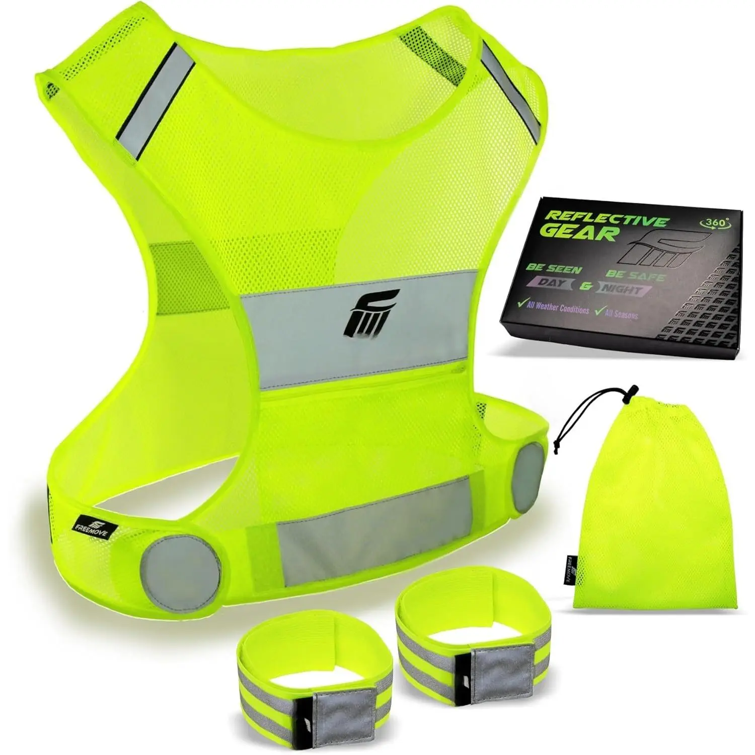 Reflective Vest - Running Gear + 2 Bands & Bag/Ultralight & Comfy Safety Vests for Running, Walking, Cycling