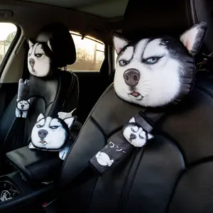 Baylin 3D Husky Contoured Headrest Covers - High-Density Foam, Soft Non-Shedding Durable Easy-Care Soft Cotton, Realistic Look, Ergonomic Neck Support, Easy Stretch Fit for Cars/SUVs/Trucks