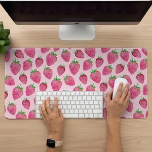 [SALE UP TO 50% + FREE SHIP] Pink Strawberry Desk Mat, Desk Pad, Extra Large Mousepad, Soft Anti-slip desk mat, table mat, Computer Playmat