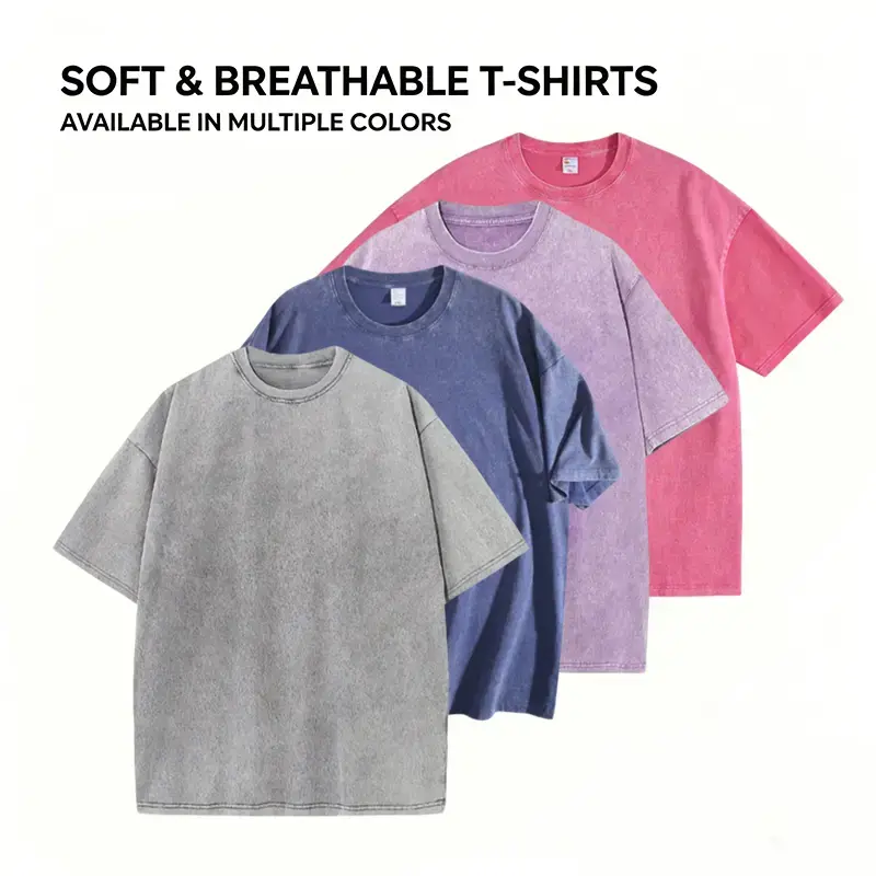 Men's 4-Pack Acid Wash Graphic T-Shirts - Oversized Fit Short Sleeve Crew Neck Pure Cotton Boxy Tees, Vintage Wash Look Faded Multi-Color Gym-To-Street Wear All Seasons Casual Tops, Machine Washable