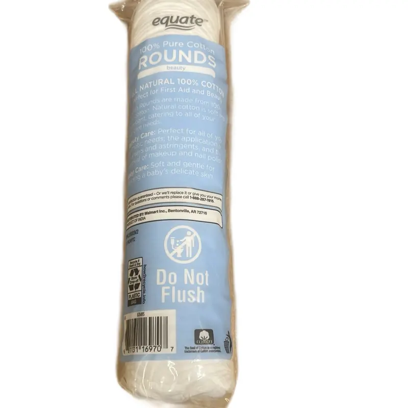 Equate 100% Pure Cotton ROUNDS - Natural 100% Cotton, Do Not Flush, 1 Roll