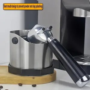 Stainless Steel Coffee Grounds Bucket, 750ML/1600ML Capacity, Detachable Hammer Rod, Espresso Machine Parts, Barista Tool, Home Coffee Utensils