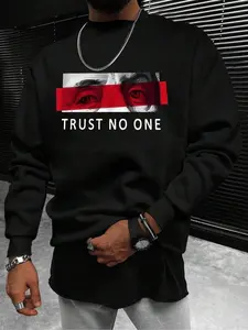 Tiktok Trendy Printed Graphic Long Sleeve Sweatshirt, Don't Believe Anyone & Eye Print Casual Loose Fit, Comfortable Daily Wear for Friends & Husband