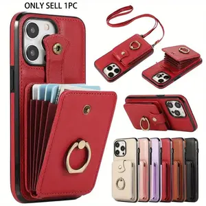 Fashionable Card Holder iPhone Case with Ring Grip, 360 Degree Rotating Shockproof Cover for iPhone 17 Air Pro Max/16e/16 Pro Max