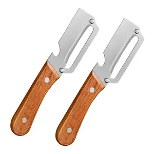 2PCS Wooden-Handled Vegetable & Fruit Peeler, Stainless Steel Blade with Bottle Opener