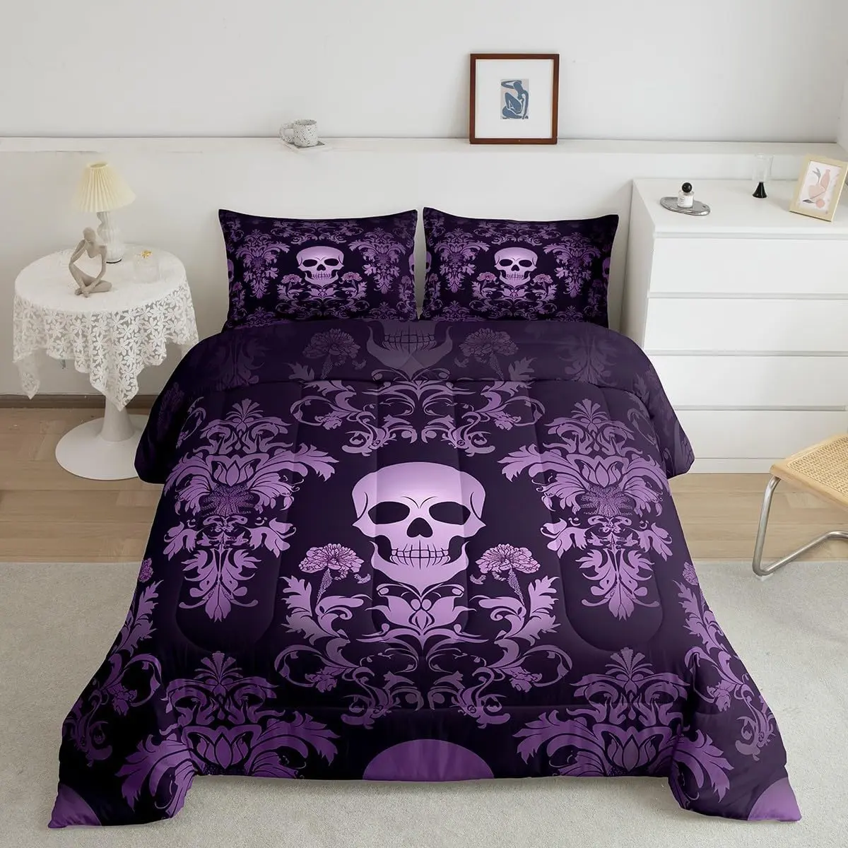 Feelyou Unique Damask Design Bedding Set - Twin Size, Whole Piece Microfiber Filling, Antique Victorian Baroque Quilt, Gothic Vintage Floral Duvet Insert, Breathable, All Seasons, Machine Washable, Multi-Size Option, Travel Friendly, Bedroom Use