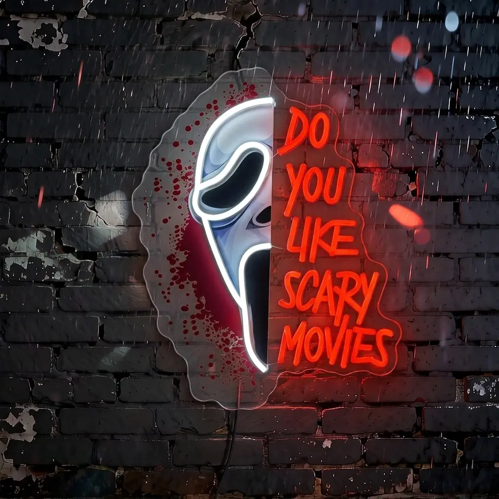 Scary Movies Neon Sign Horror Movie LED Neon Light for Movie Night Party Decor Horror Room Halloween Decoration