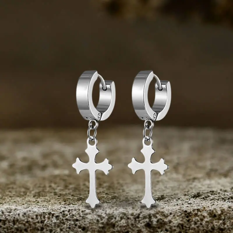 GTHIC Elegant Stainless Steel Cross Earrings - High-Quality Silver Minimalist Unisex Female-Male Jewelry, Versatile One Size Office-to-Errands Ready Accessory, Ideal Birthday/Anniversary Gift