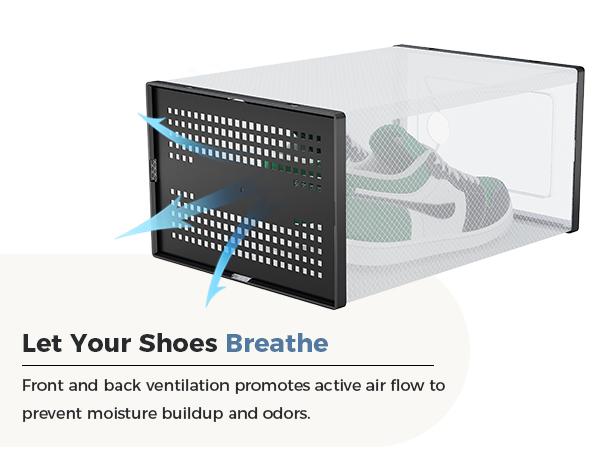 Clear Shoe Storage Boxes, 12-Pack Plastic Stackable Shoe Containers with Lids, Display Sneaker Case Organizer for Closet, Under Bed, Entryway,Black (Fit Size 9)