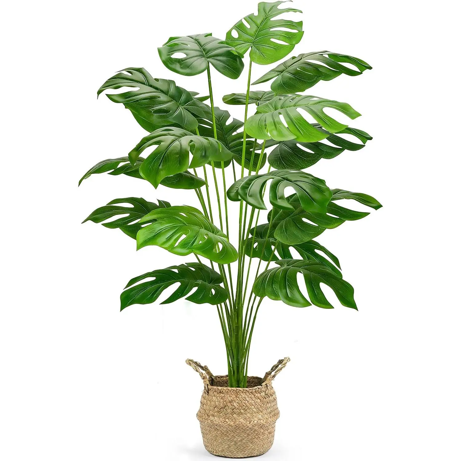 Der Rose 44" Tall Lifelike Artificial Monstera Tree with Round Basket, Lightweight Potted Artificial Plants, Real-Looking & Shade-Tolerant Faux Plant, Easy-Assembly Home Decor Accessory for Indoor Living Room, Office, Lifelike Artificial Tree