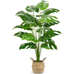 Der Rose 44" Tall Lifelike Artificial Monstera Tree with Round Basket, Lightweight Potted Artificial Plants, Real-Looking & Shade-Tolerant Faux Plant, Easy-Assembly Home Decor Accessory for Indoor Living Room, Office, Lifelike Artificial Tree