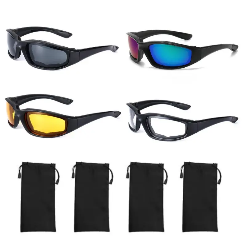 4 pieces of motorcycle riding glasses, including storage bag, sports goggles, suitable for motorcycle, riding, hiking, and all-weather outdoor use