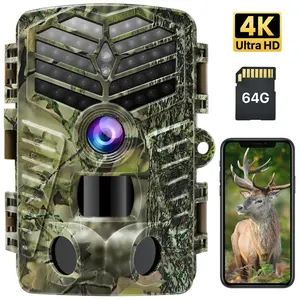 XTU 4K 48MP Wireless Trail Camera WiFi Bluetooth Night Vision Motion Activated 64GB SD Card IP66 Waterproof 120° Detection Angle for Wildlife Monitoring Outdoor Gear