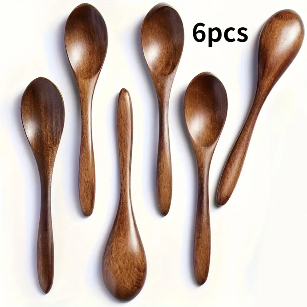 Handmade Small Wooden Spoons Set, 4/6 Pieces, Approximately 5.71 Inches Long, Coffee Spoon, Honey Spoon, Soup Spoon, Restaurant Hotel Use, Dinnerware Utensils, Wooden Spoons For Cooking