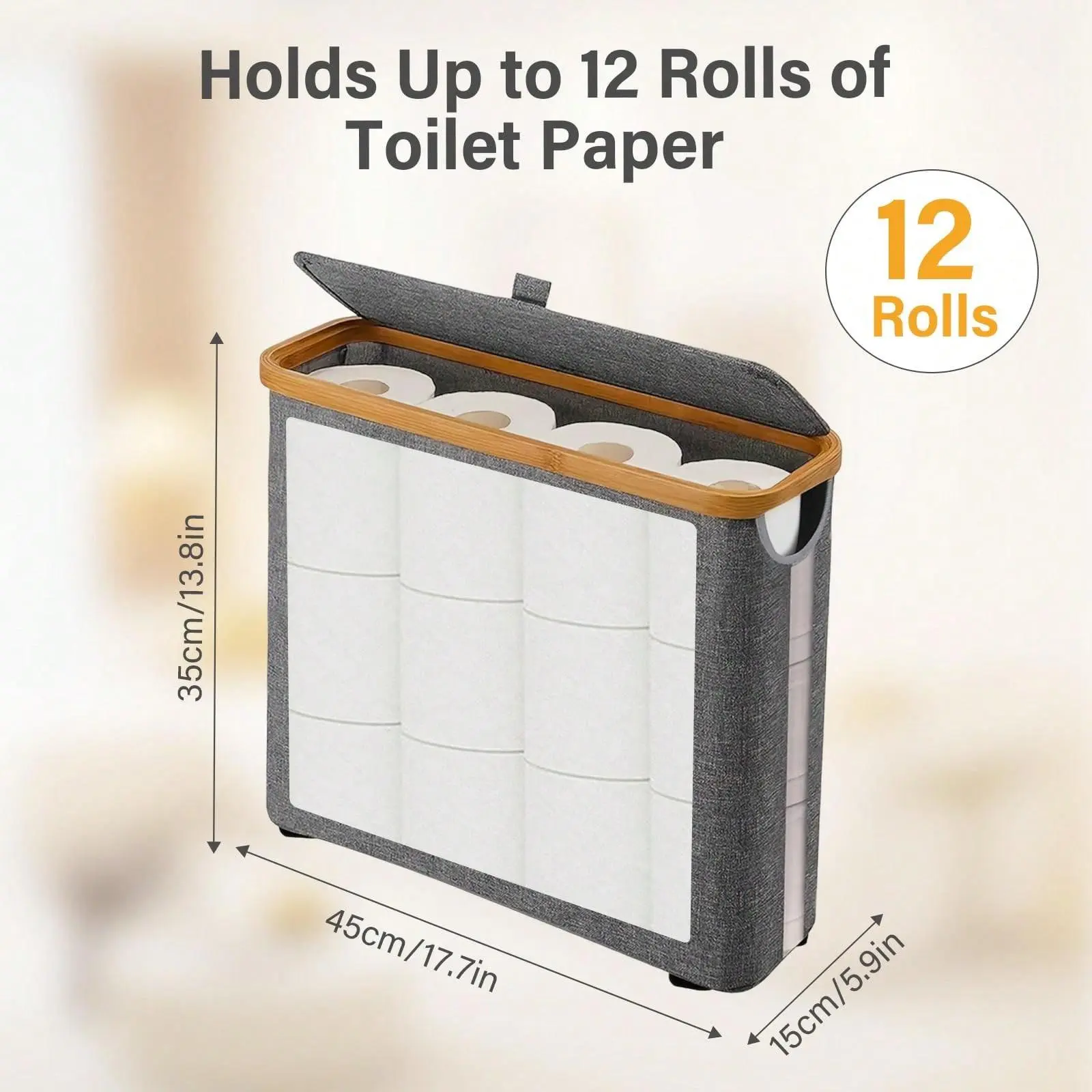 Slim Toilet Paper Storage Basket With Lid, Foldable Bathroom Storage Bin For Small Spaces, Freestanding Organizer For Bathroom