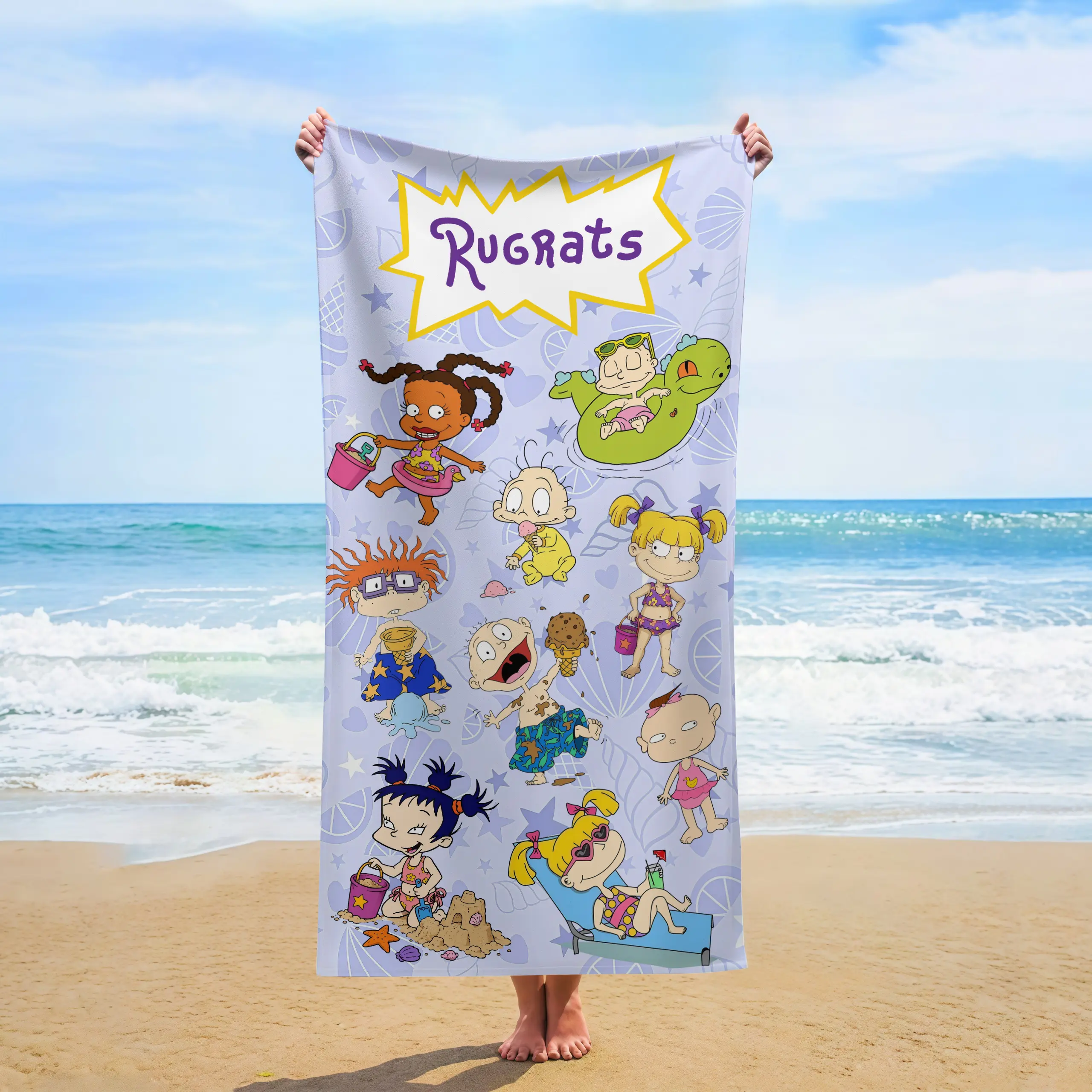 Custom Name 90s Classic Cartoon Kids Bath Towel, Quick Drying Beach Towel, Summer Vacation Essential Home Bathroom Supply, Quick Drying Towel
