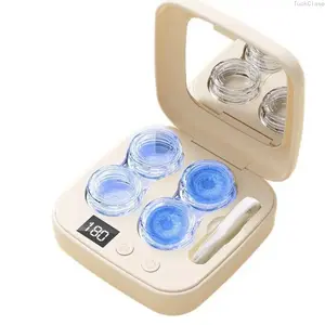 TuckClasp 2026 New Ultrasonic Rechargeable Contact Lens Cleaner Portable Case with Vanity Mirror Daily Deep Cleaning for Travel, Sports & Home Use
