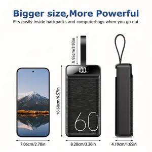 [60000mAh Super Capacity Power Bank]22.5W PD Fast Charging| Charge 4 Devices| Smart LED Display| Flashlight & Lanyard| Phone Smartphone Chargeable portable charger iphone