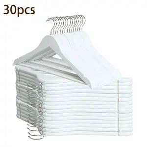 Raybee 17.32in" Natural Wood Suit Hangers , Soild Wooden Coat Hangers with Non Slip Pant Bar & 360 Degree Rotatable Hook , 30pcs Clothes Hangers for Shirts, Jackets, Dress, Pant