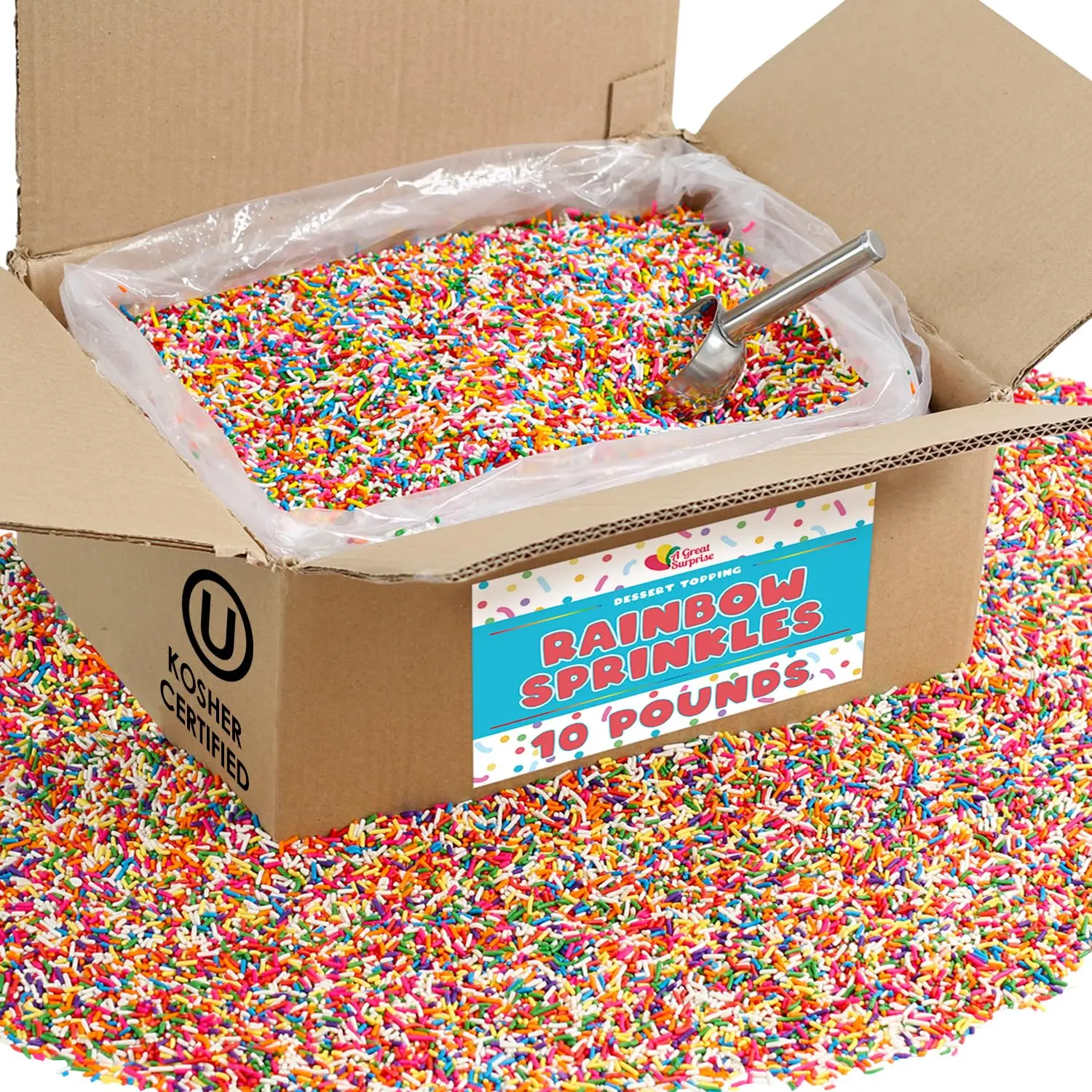 Rainbow Sprinkles Bulk - 10 LB Case - Wholesale Jimmies for Bakeries & Ice Cream Shops - Kosher, Vibrant Toppings for Cakes, Cupcakes & Desserts