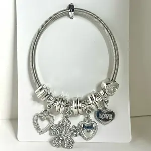 Blossom Hearts Rhinestone Charm Bracelet