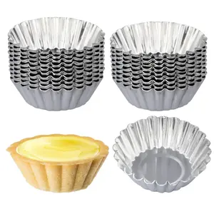 Aluminum Egg Tart Baking Cups - Set of 20, Reusable Cake Cookie Mold Tin Tool, Kitchen Bakeware Supplies for Homemade Pastries