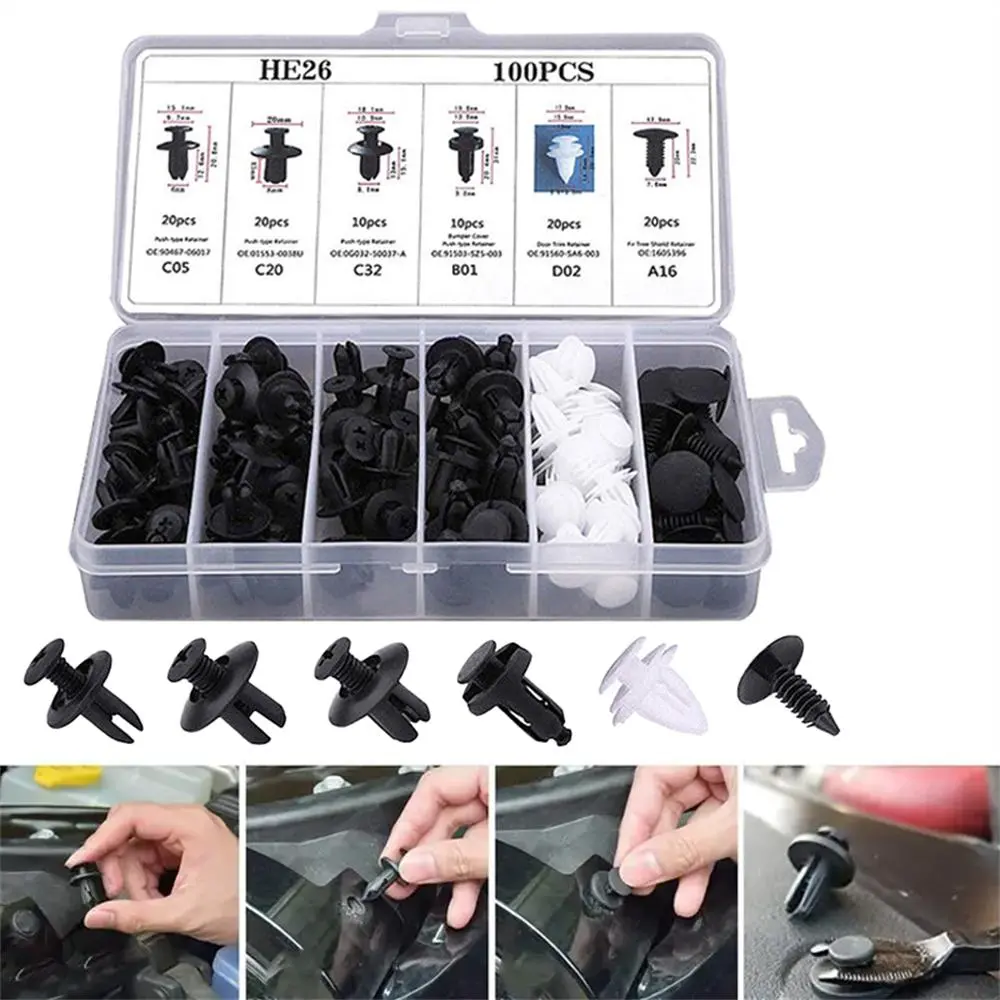 100pcs box set universal buckle car plastic buckle, made of plastic material, suitable for car bumper mudguard buckle Automotive Accessories Car Accessory Replacement