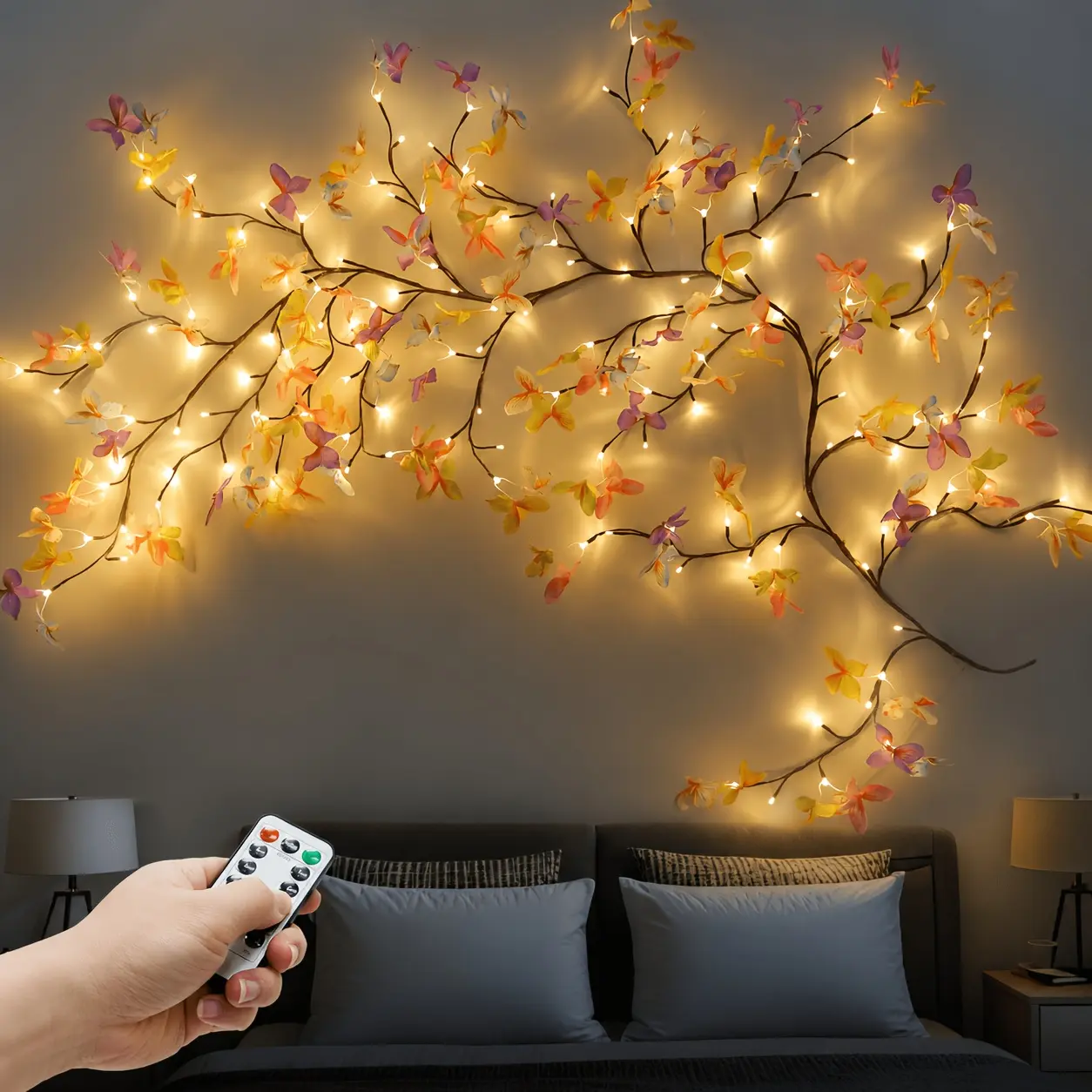 Butterfly Enchanted Willow Vine Blossom Branch LED Lights, 4/6.5/7.7FT, 48/96/144 LEDs, 3-Color with Remote Timer & 7 Modes, Ambient Light Holiday Lighting for Whimsical Home Decor, Living Room & Aesthetic Room Decor, Wall Art