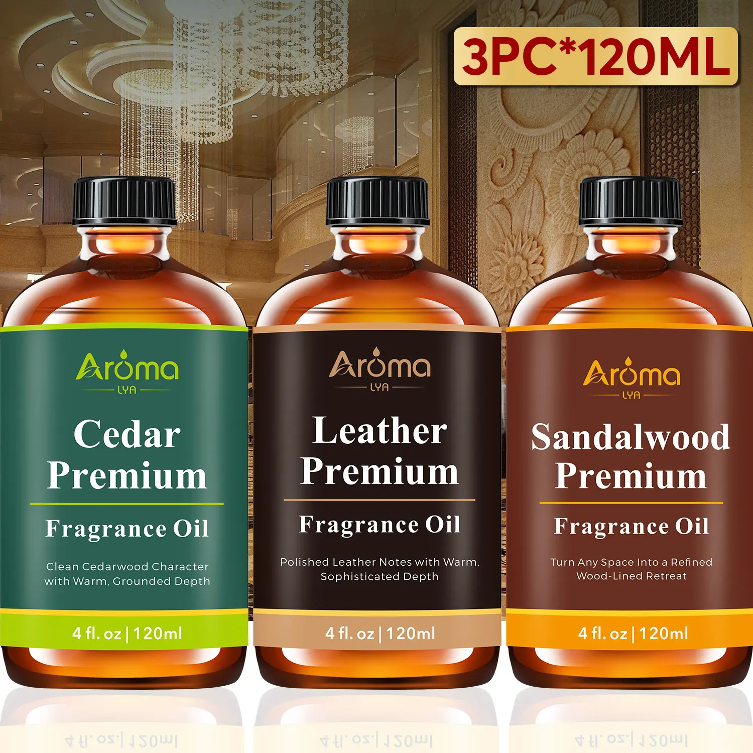 Perfume Scented Essential Oils Cedar, Leather, Sandalwood Premium Home Fragrance Oil, Classic Men Scents 120ml for For Candles, Diffuser, Humidifiers