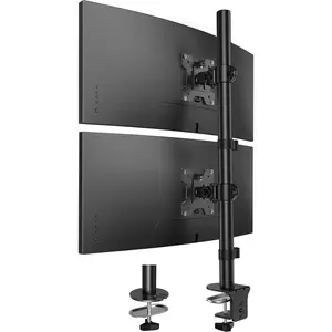 Vertical Dual  Mount, Stacked  Stand for 2 Monitors with Height Adjustment Computer  Arm Supports Two 17 to 32 Inch with C Clamp Each Desk Mount Hold up to 17.6lbs