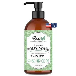 USDA Organic Peppermint Body Wash for Sensitive Skin - pH 5.5 Balanced Shower Gel with Shea Butter & Menthol Cool - Sulfate-Free, Vegan, Refillable 16 oz - Made in USA