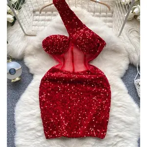 Women’s Autumn Bodycon Sexy Midi Dress, 2025 New Fashion, Mesh & Sequins Design, Diagonal Neckline, Sleeveless, Transparent, Casual/Formal Basic