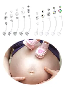 Pregnancy Belly Button Rings Flexible 14G Plastic Belly Button Ring Long Bar for Pregnant Women Clear Belly Rings for Surgery Healing Sport Belly Piercing Retainer With Different Balls For Replacement 18mm 25mm 32mm 35mm 38mm Sport Pregnancy Belly Navel R