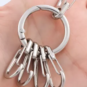 Metal O Ring Spring Clasps with 5 Hook Buckles, Keychain Clips Hook Buckles, Detachable Key Ring, Bag Accessories for Women & Men