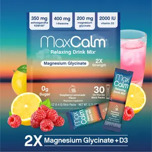 MaxCalm Relaxing Drink Mix - Raspberry-Lemonade Flavor - Magnesium Supplement with KSM-66 Ashwagandha - Supports Relaxation - 30 Single-Serve Packets