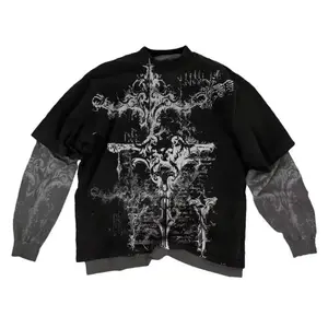 Y2K american skull pattern long sleeved T shirt Fashion Round Neck Oversized T shirt New Mens Womens Casual Gothic Clothing Tops Autumn