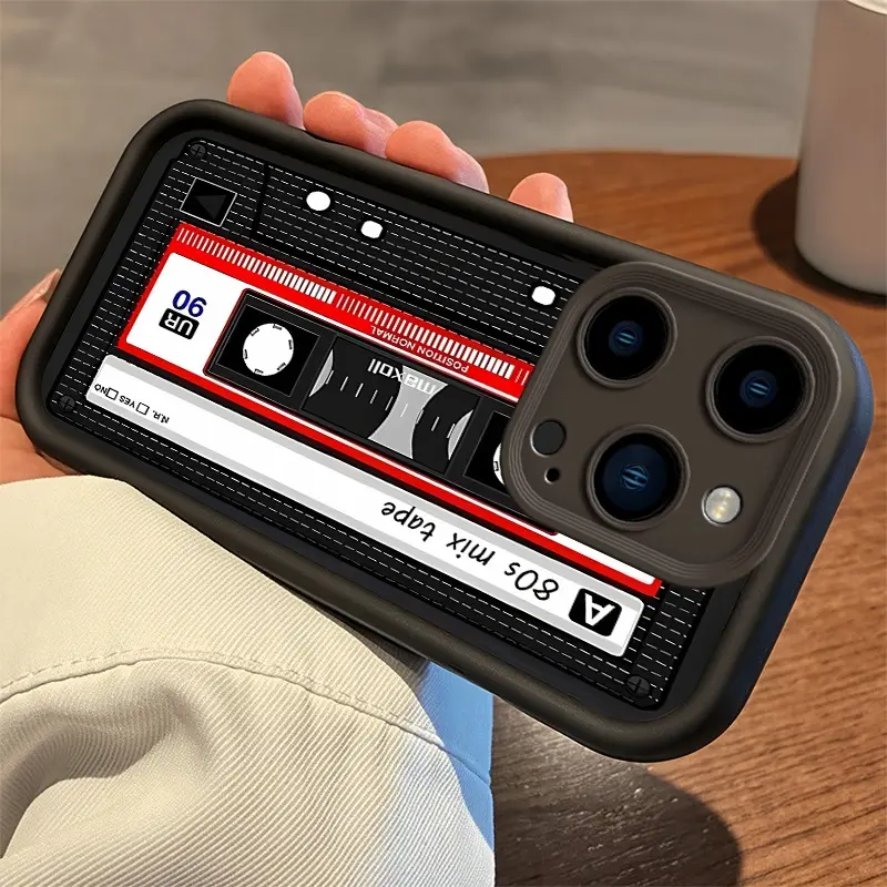 Vintage Cassette Tape Pattern TPU Phone Case, Durable Protective Shockproof Cover for iPhone 11-17 Pro Max Plus Air & Samsung S21-S26 Ultra Plus, 80s Retro Mix Tape Customized Affordable Mobile Accessory