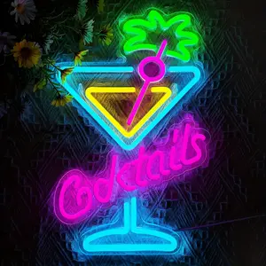 Neon Signs for Cocktails, LED Signs for Wine Glasses, Perfect for Decorating Restaurants, Lighting Signs, Bar Decor, Wall Art, Bar Signage, Party Decorations,  5V, And 10 Levels of Dimming. / No power supply included / Gift box packaging