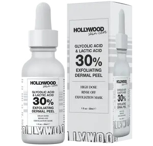 HOLLYWOOD Clinical Liquid Exfoliant Glycolic Acid & Lactic Acid, Exfoliating Peeling Skincare, Exfoliate AHA Blemish Lightweight Gentle with Soothing Green Tea, Chemical Peel Skin Brightening Dark Spots, Exfoliation Radiant Smoothing Peel, 30ml