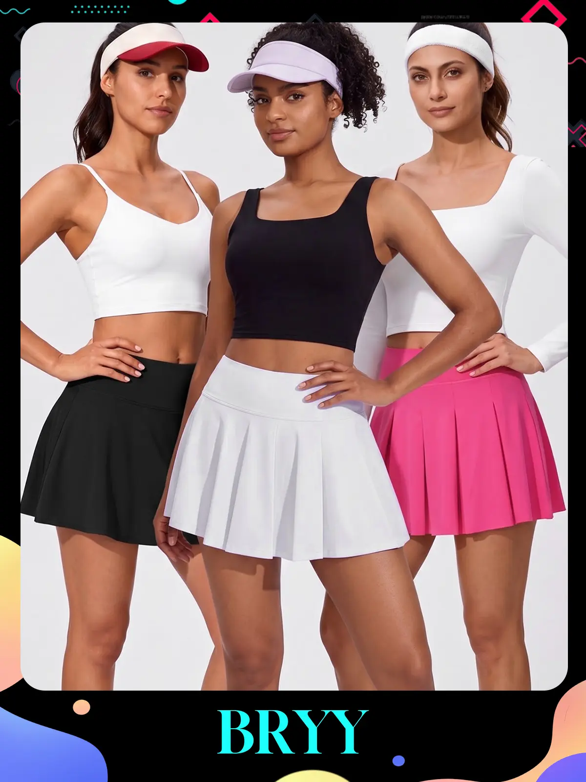 BRYY 3 Piece Women's High Waist Skorts Skirt with Built-in Shorts Sexy Stretch Basic Outfits Back Pocket & Side Hidden Pocket 2-in-1 Yoga Shorts Elastic Waist Flowy Cheeky Short Skirts Gym Skirts Versatile Stretchy Flared Casual Skirt Workout Sportswear